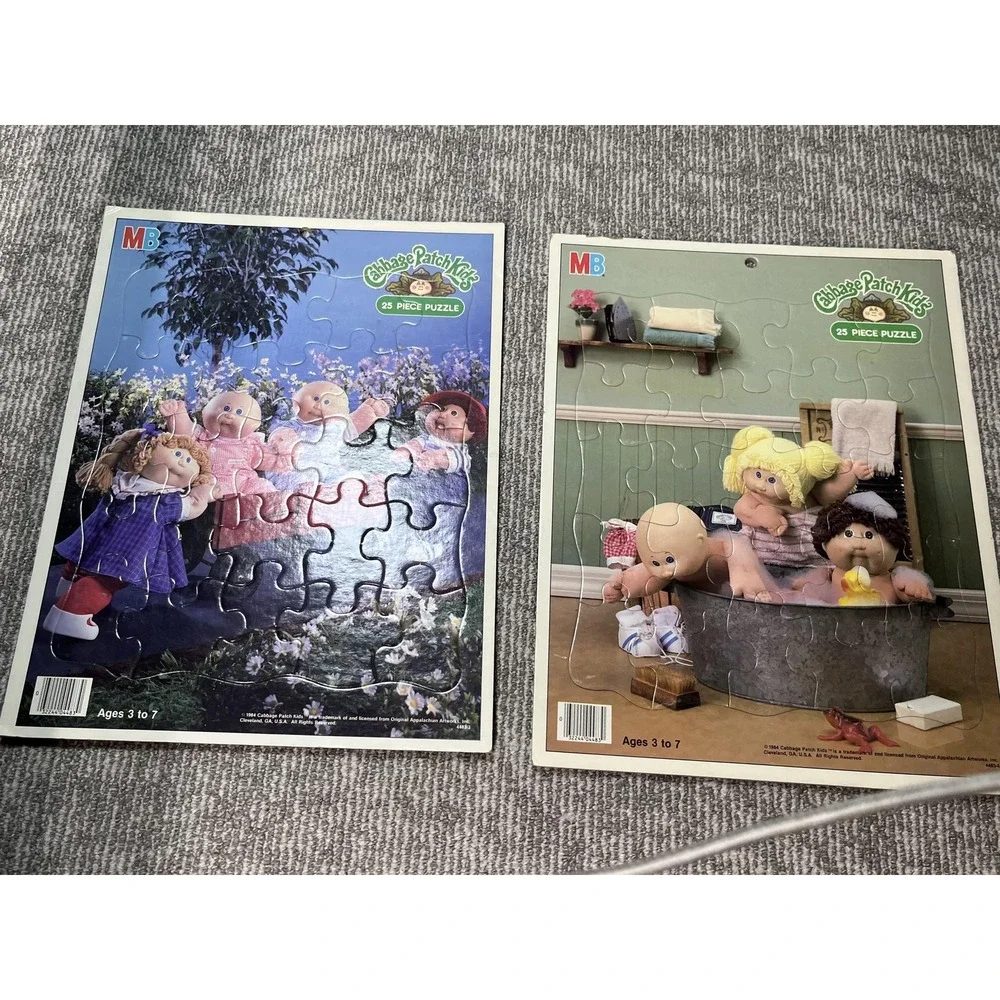 Vintage Milton‎ Bradley Cabbage Patch Kids 25 Piece Tray Puzzles Lot 2 1984